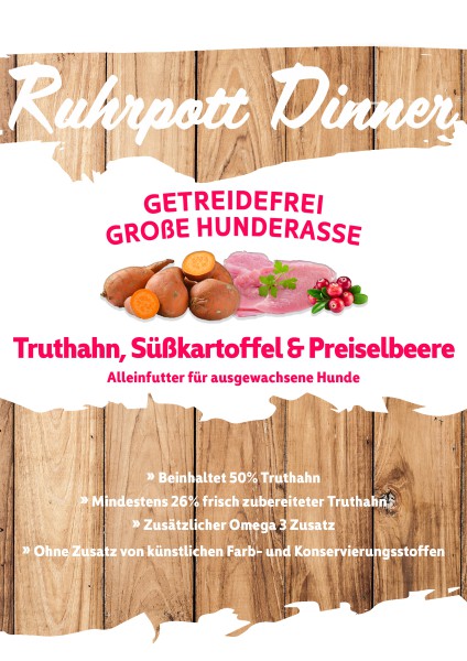Ruhrpott Dinner Große Hunde Truthahn mit Süßkartoffel & Preiselbeere